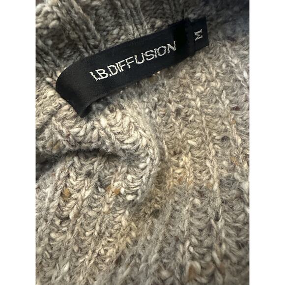 I.B. Diffusion Chunky Knit Ribbed Cardigan Sweater Marled Beige Brown Medium - Picture 6 of 16